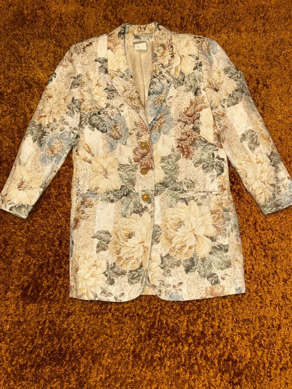 Cream Floral Longline Blazer Jacket